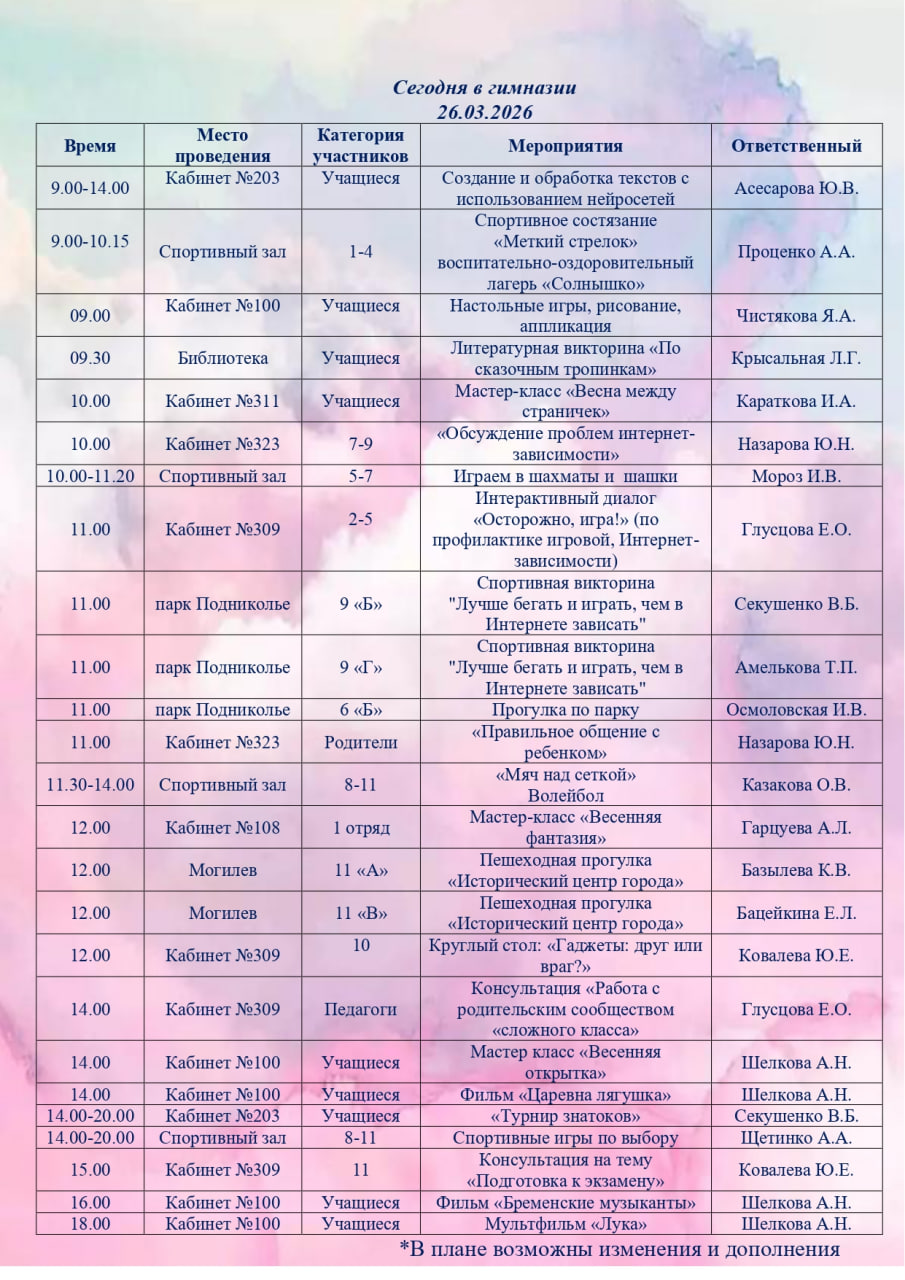 Сегодня в гимназии 26.03.2026