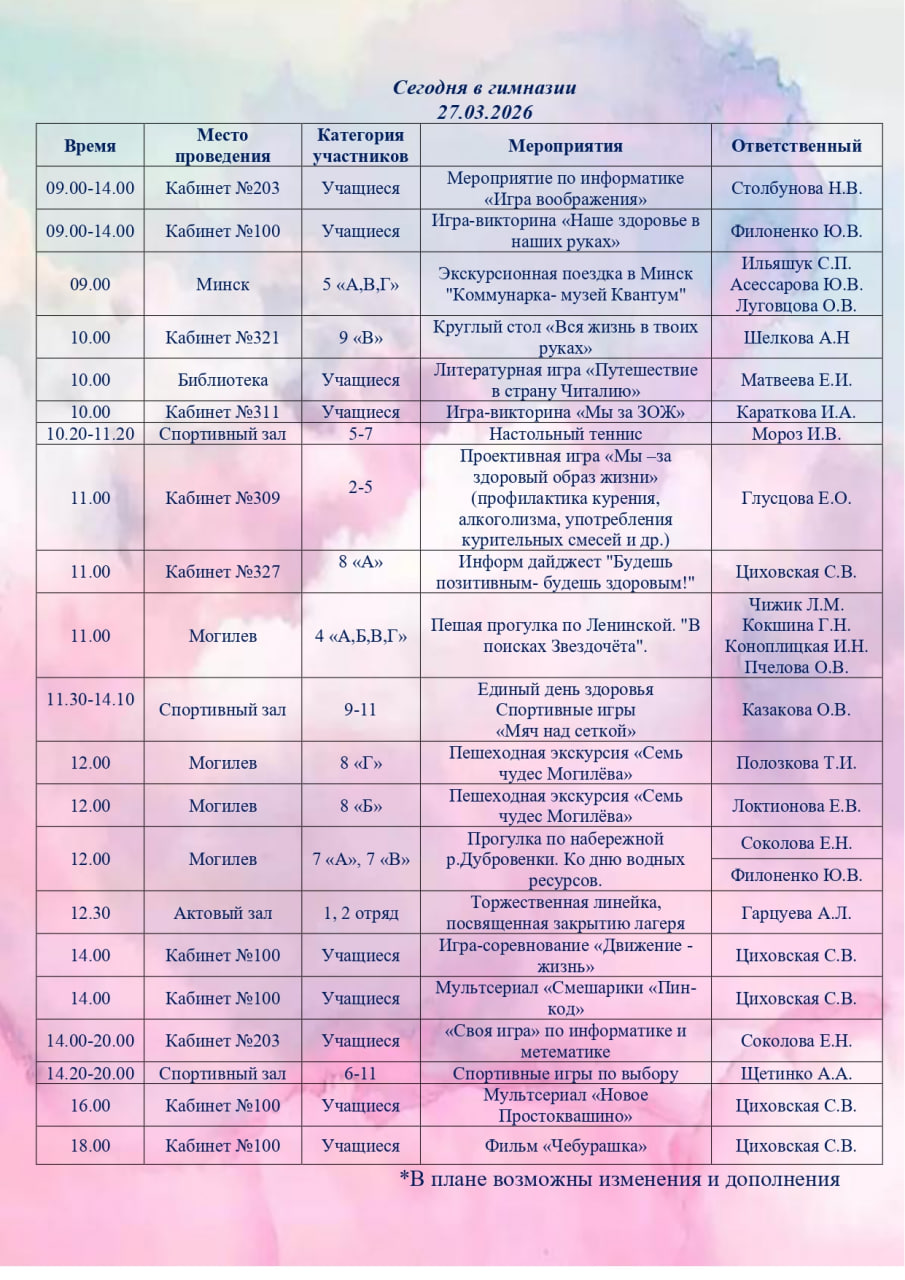 Сегодня в гимназии 27.03.2026