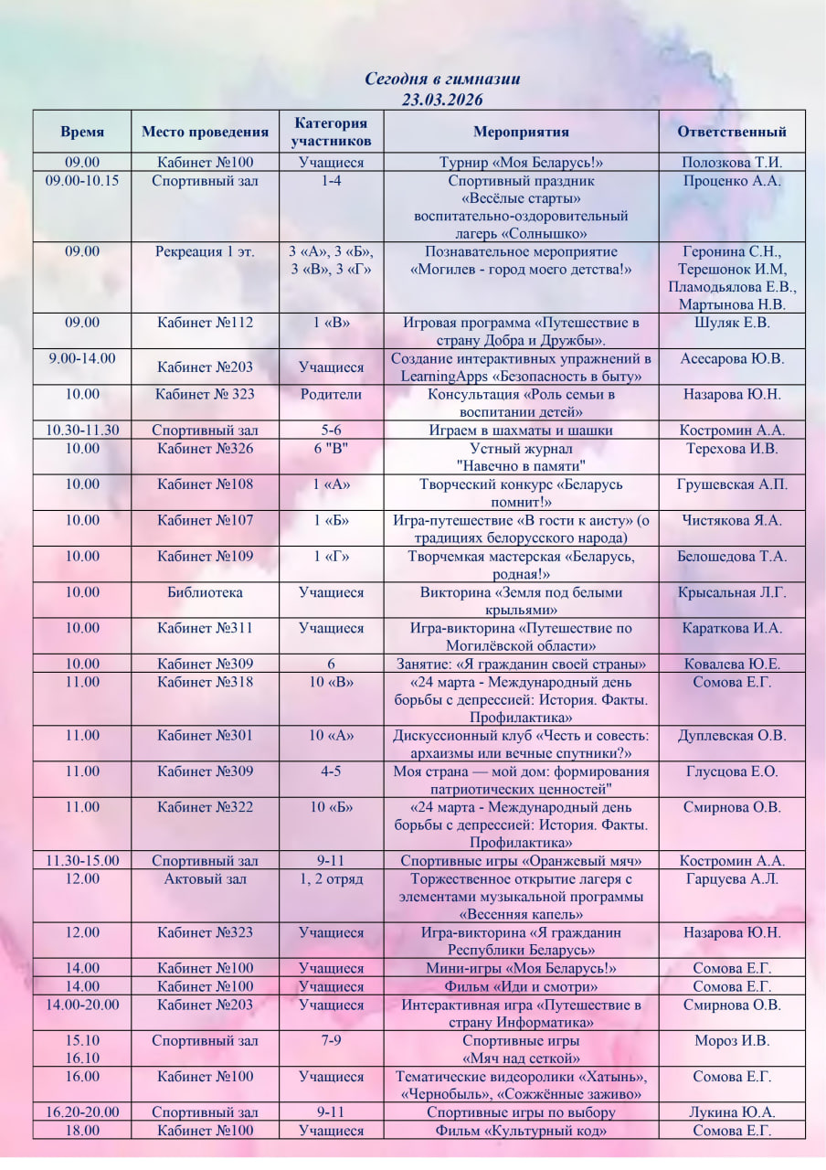 Сегодня в гимназии 23.03.2026
