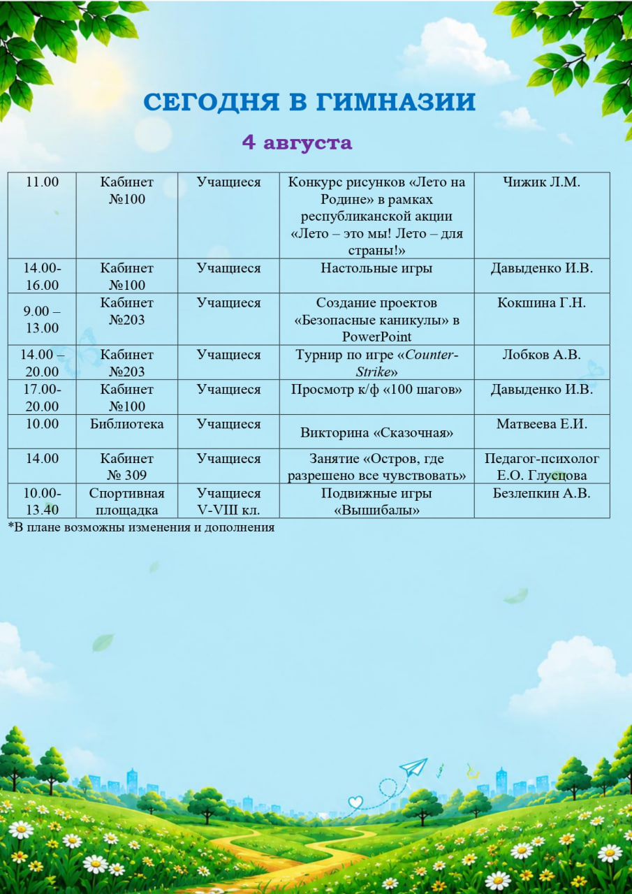 Сегодня в гимназии (03.08.2026)