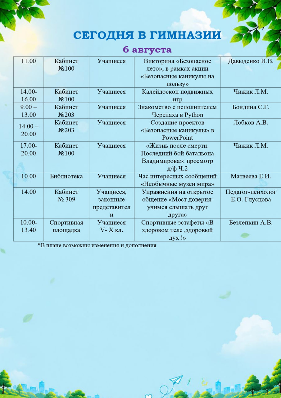 Сегодня в гимназии (06.08.2026)